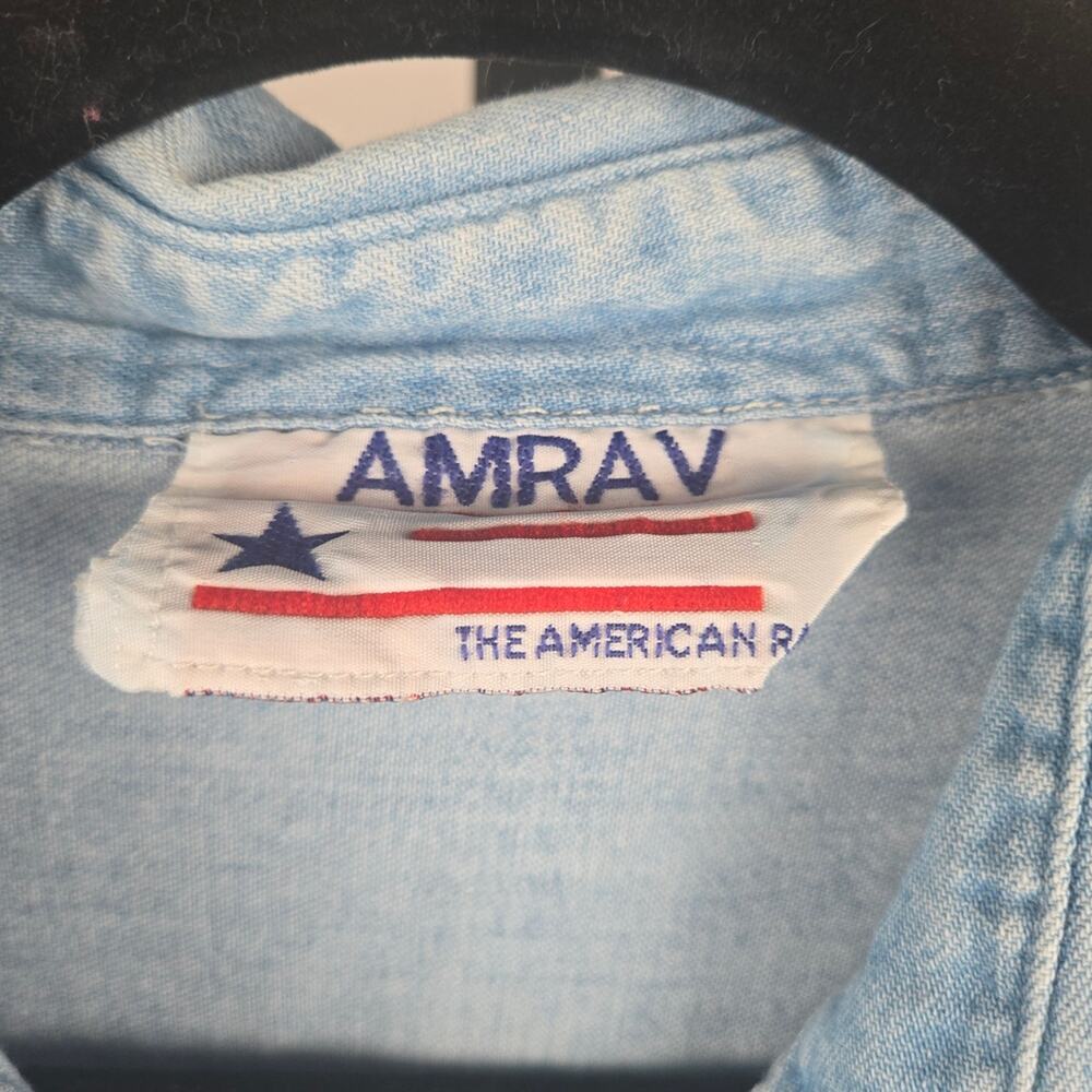 Amrav American Rave Embroidered Patchwork Denim Shirt Vintage Blue Large - Picture 3 of 6